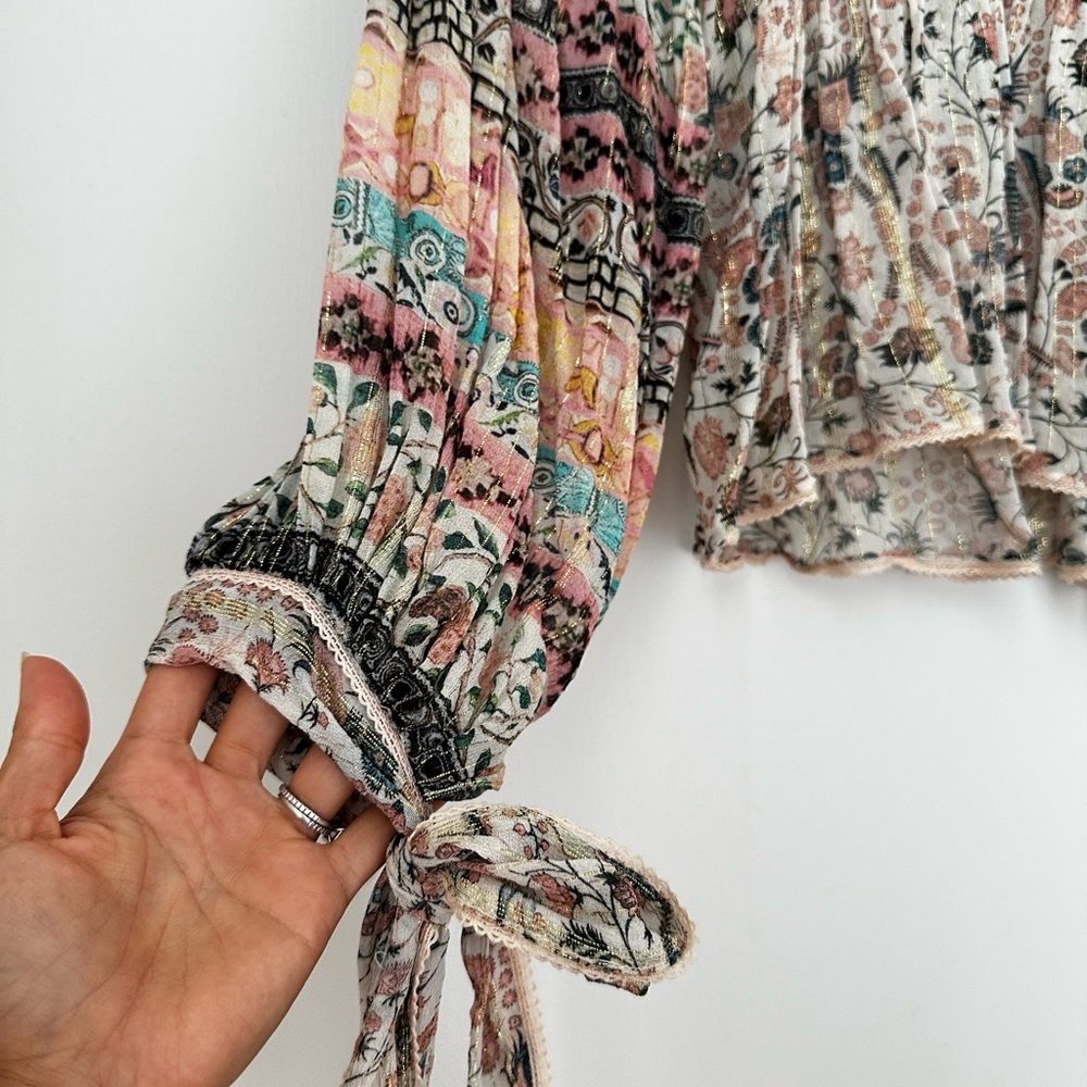 Hemant & Nandita Sheer Printed Peasant Top - Picture 5 of 10